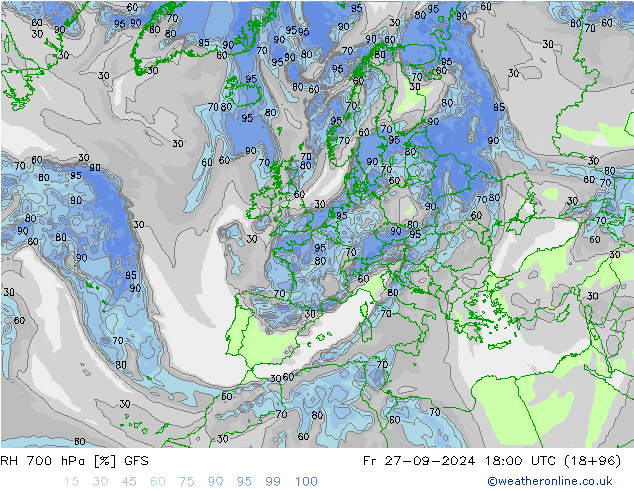 RH 700 hPa GFS  27.09.2024 18 UTC