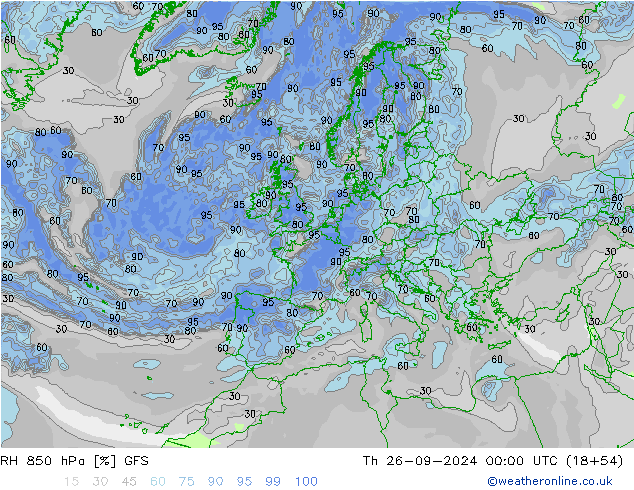 RH 850 hPa GFS czw. 26.09.2024 00 UTC