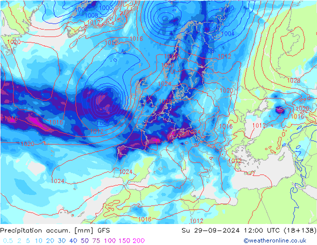 Precipitation accum. GFS Вс 29.09.2024 12 UTC