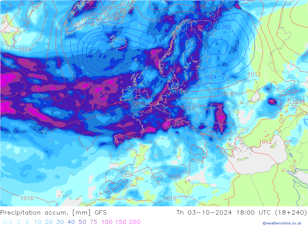 Precipitation accum. GFS  03.10.2024 18 UTC