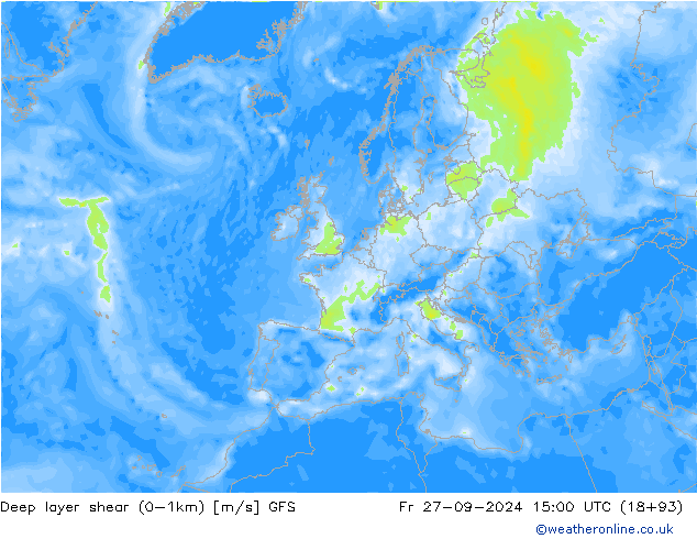 Deep layer shear (0-1km) GFS Sex 27.09.2024 15 UTC