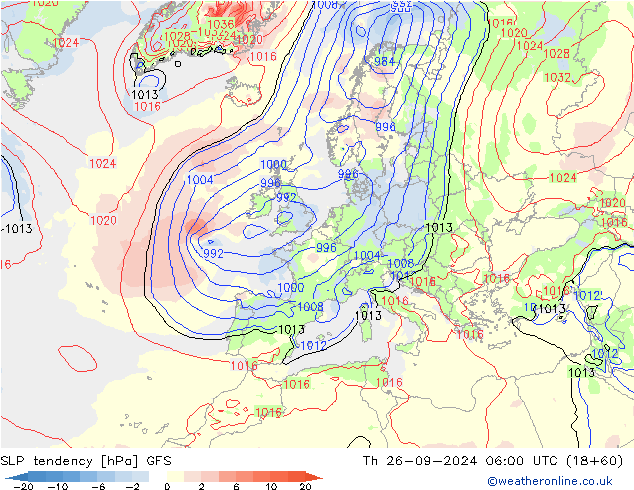 Tendance de pression  GFS jeu 26.09.2024 06 UTC