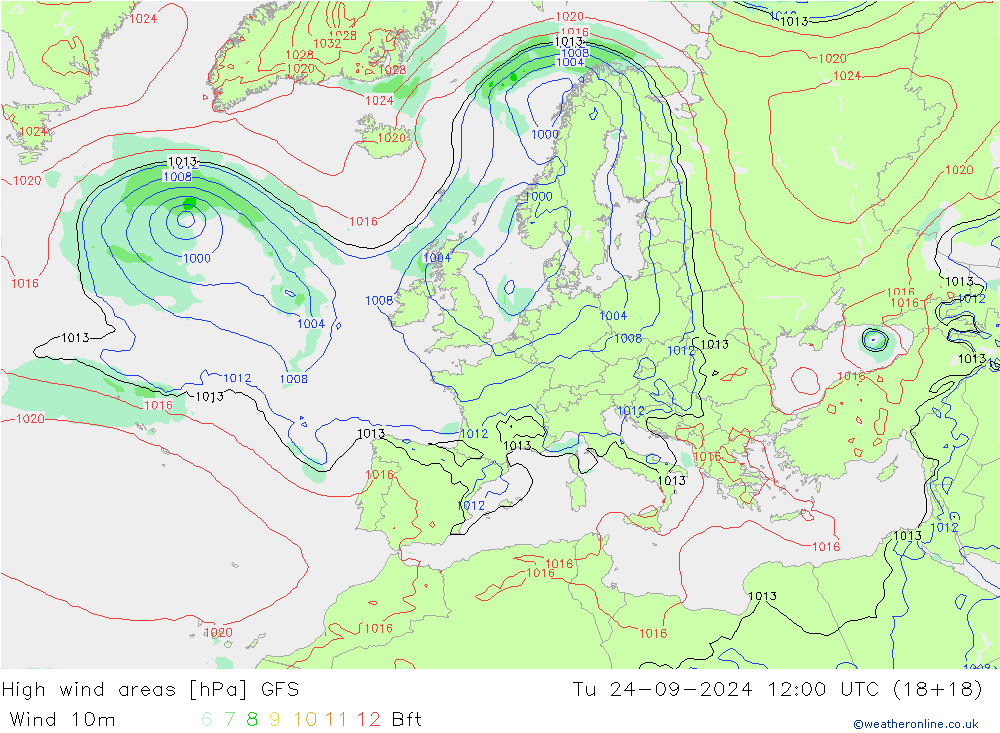 High wind areas GFS mar 24.09.2024 12 UTC