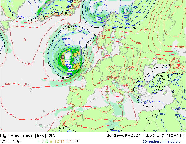 High wind areas GFS Su 29.09.2024 18 UTC