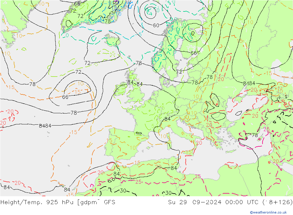 Height/Temp. 925 hPa GFS Su 29.09.2024 00 UTC