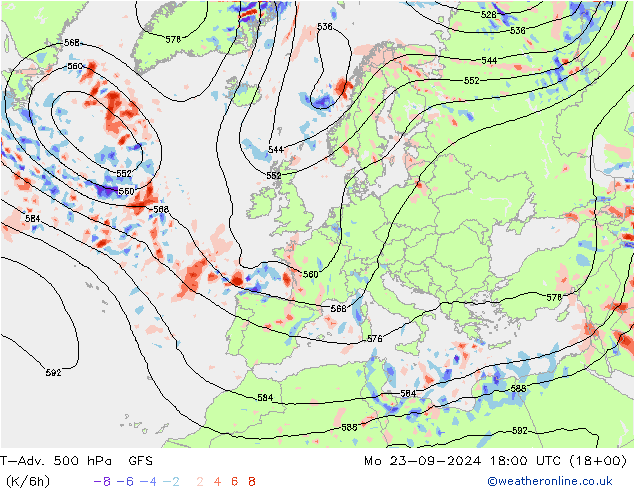 T-Adv. 500 hPa GFS lun 23.09.2024 18 UTC