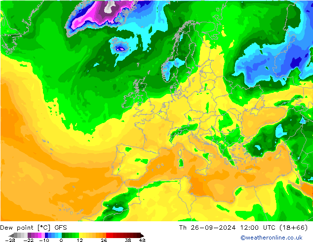 Taupunkt GFS Do 26.09.2024 12 UTC