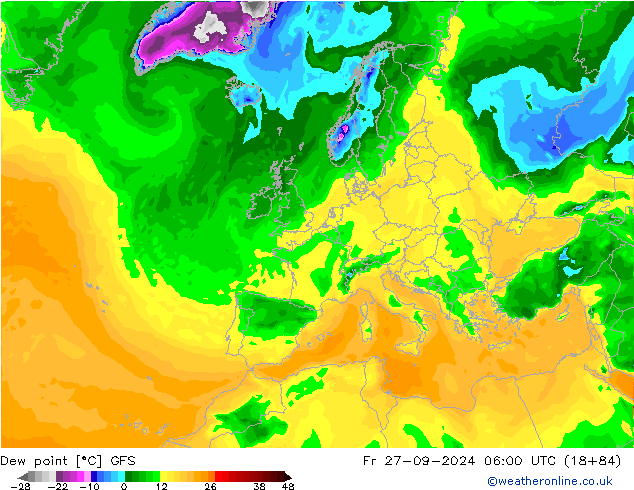 Point de rosée GFS ven 27.09.2024 06 UTC