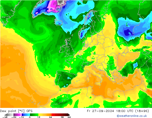 Dew point GFS Fr 27.09.2024 18 UTC