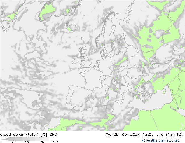 Nubes (total) GFS mié 25.09.2024 12 UTC