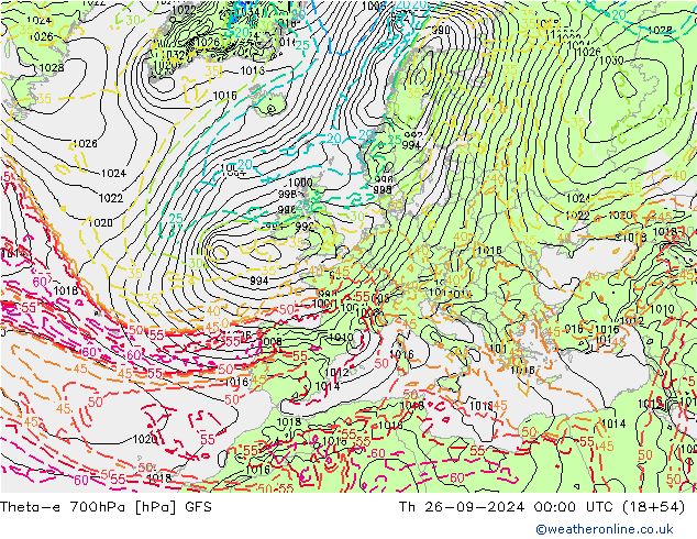 Theta-e 700hPa GFS Th 26.09.2024 00 UTC