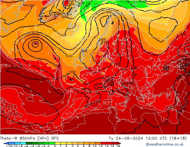 Theta-W 850hPa GFS mar 24.09.2024 12 UTC