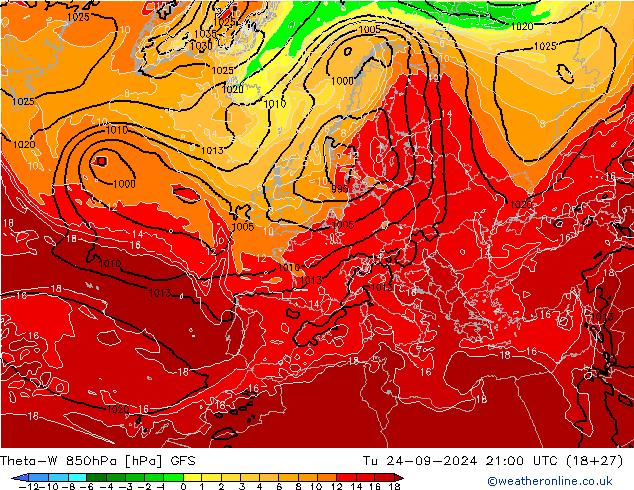 Theta-W 850hPa GFS  24.09.2024 21 UTC