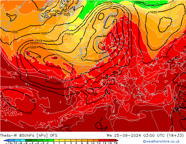 Theta-W 850hPa GFS Mi 25.09.2024 03 UTC