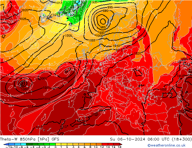 Theta-W 850hPa GFS dim 06.10.2024 06 UTC