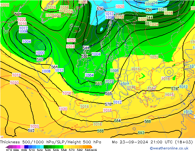 Thck 500-1000hPa GFS pon. 23.09.2024 21 UTC