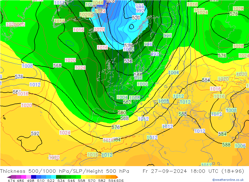 Thck 500-1000hPa GFS Fr 27.09.2024 18 UTC