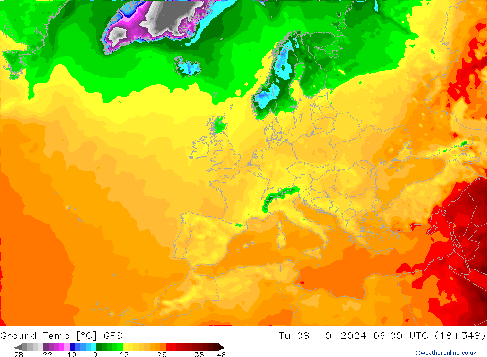 Ground Temp GFS Tu 08.10.2024 06 UTC