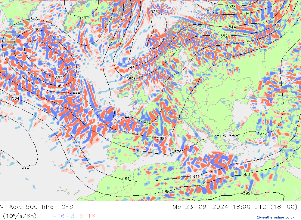 V-Adv. 500 hPa GFS Mo 23.09.2024 18 UTC