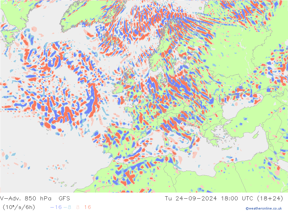 V-Adv. 850 hPa GFS wto. 24.09.2024 18 UTC