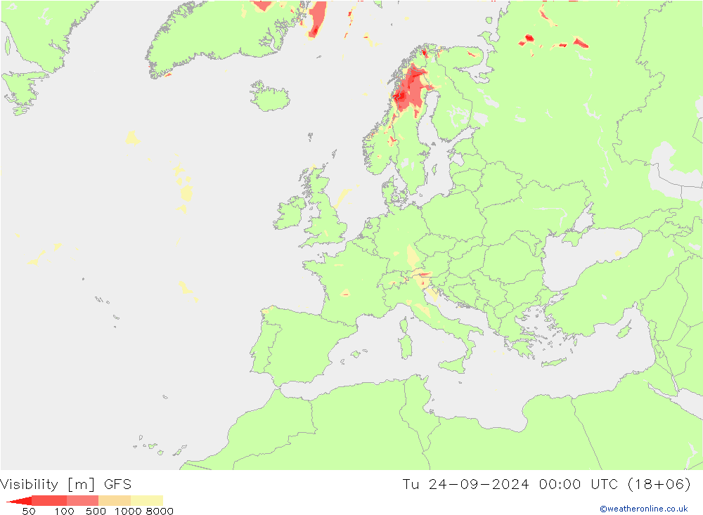 Dohlednost GFS Út 24.09.2024 00 UTC