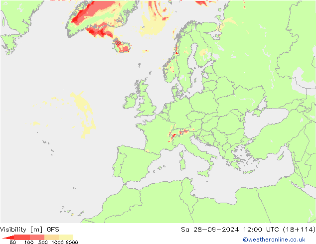 Dohlednost GFS So 28.09.2024 12 UTC