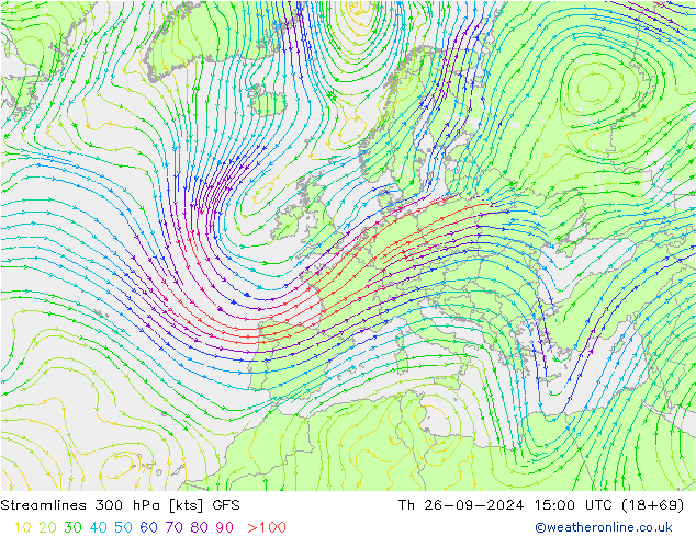 Ligne de courant 300 hPa GFS jeu 26.09.2024 15 UTC