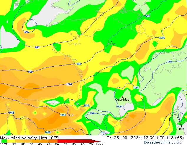 Max. wind velocity GFS Th 26.09.2024 12 UTC