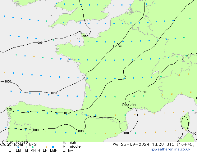 Cloud layer GFS Çar 25.09.2024 18 UTC