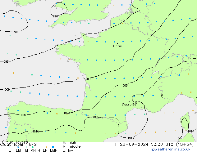 Cloud layer GFS Th 26.09.2024 00 UTC