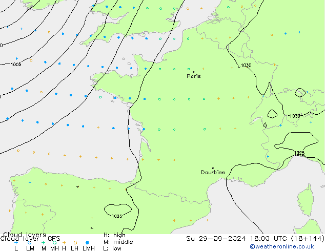 Cloud layer GFS Paz 29.09.2024 18 UTC