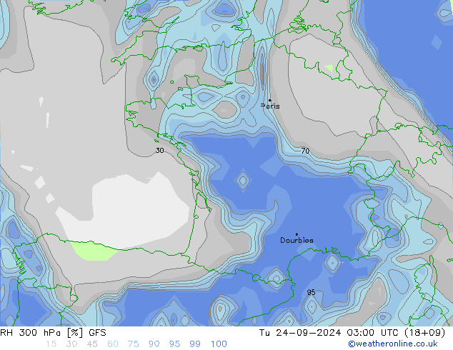 RH 300 hPa GFS Tu 24.09.2024 03 UTC