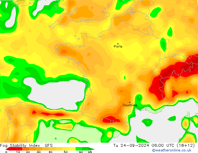 Fog Stability Index GFS Sa 24.09.2024 06 UTC