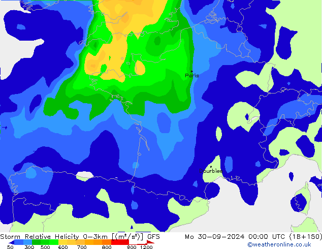 Storm Relative Helicity GFS lun 30.09.2024 00 UTC