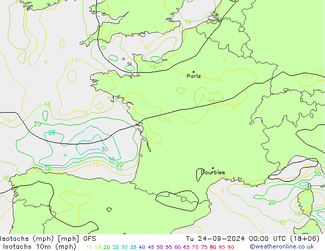 Isotaca (mph) GFS mar 24.09.2024 00 UTC