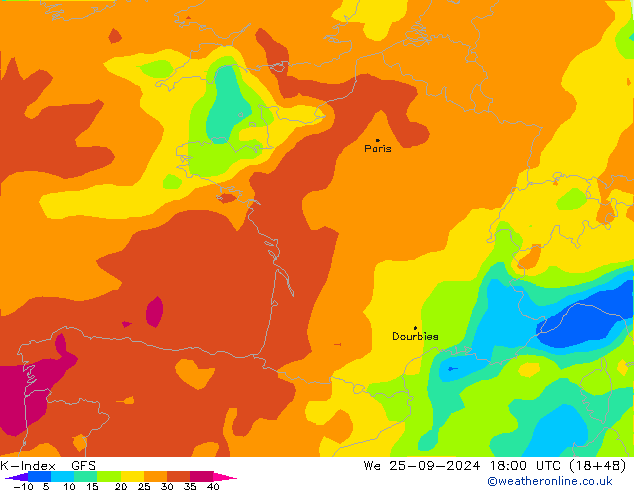 K-Index GFS śro. 25.09.2024 18 UTC