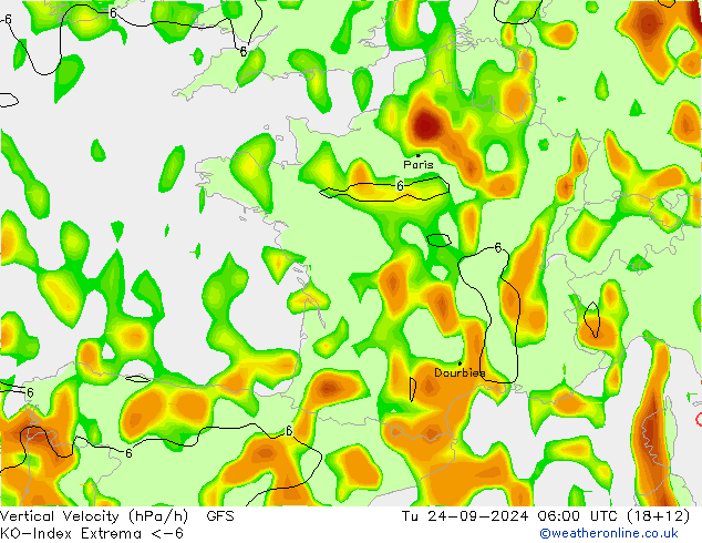 Convection-Index GFS Út 24.09.2024 06 UTC