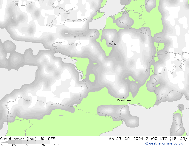 nuvens (baixo) GFS Seg 23.09.2024 21 UTC