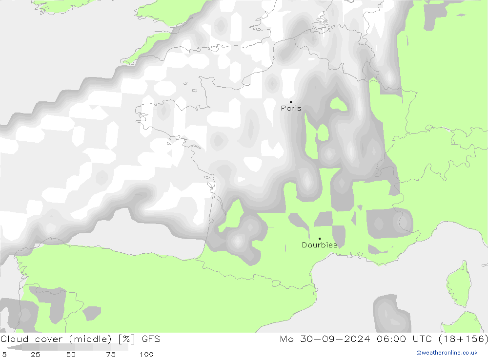 Nubi medie GFS lun 30.09.2024 06 UTC