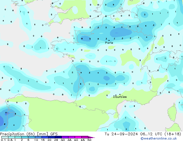 Precipitação (6h) GFS Ter 24.09.2024 12 UTC