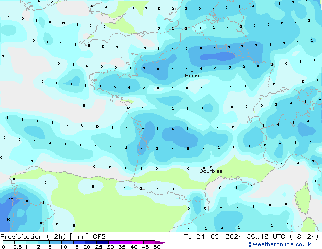 Precipitation (12h) GFS September 2024