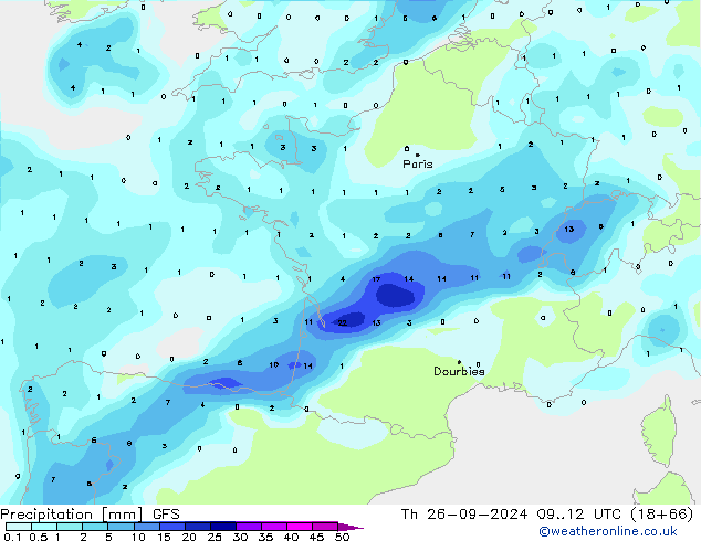 Precipitation GFS Th 26.09.2024 12 UTC