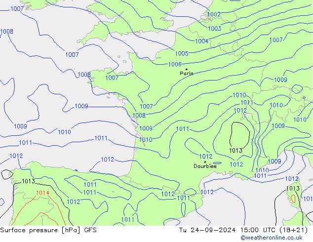 Luchtdruk (Grond) GFS di 24.09.2024 15 UTC