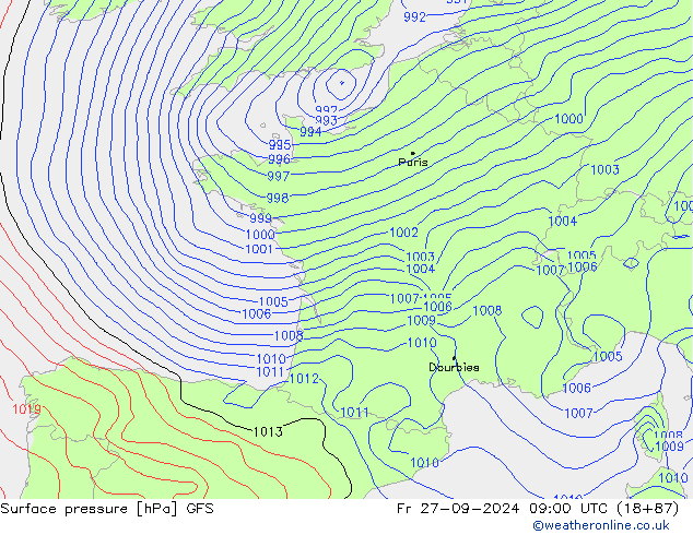 pressão do solo GFS Sex 27.09.2024 09 UTC