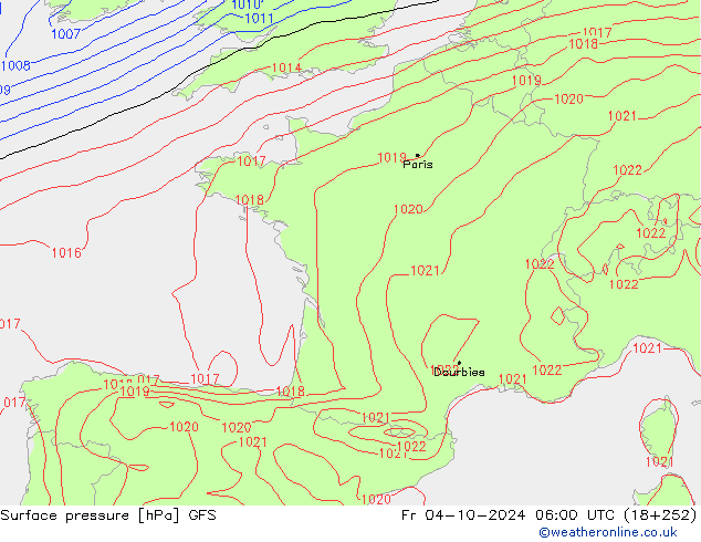 Surface pressure GFS Fr 04.10.2024 06 UTC