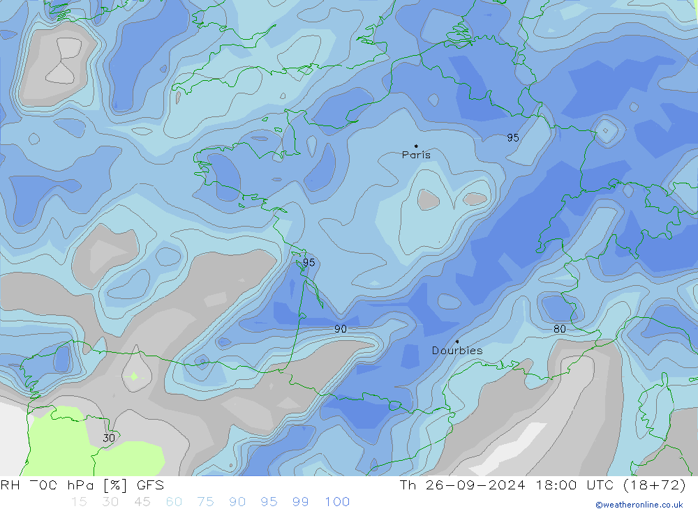 RH 700 hPa GFS Čt 26.09.2024 18 UTC