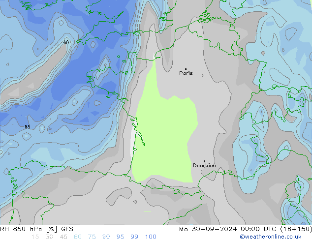 Humedad rel. 850hPa GFS lun 30.09.2024 00 UTC