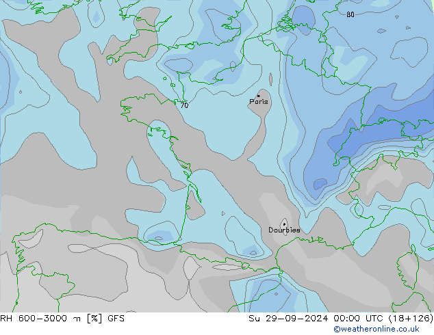 Humidité rel. 600-3000 m GFS dim 29.09.2024 00 UTC