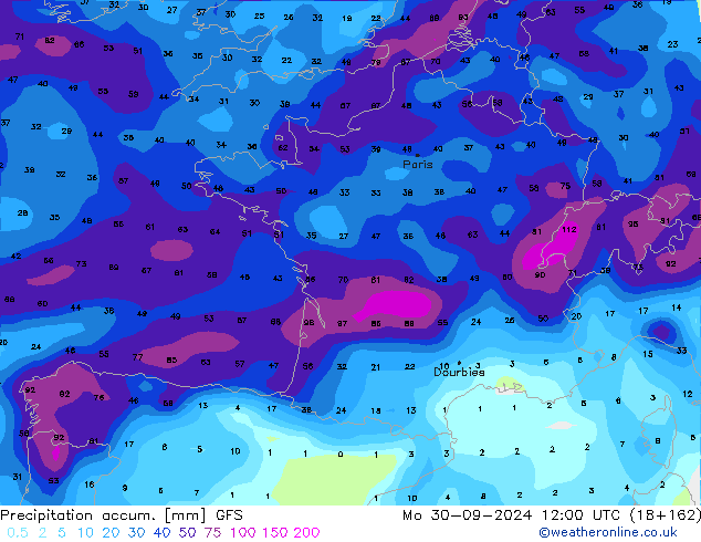 Nied. akkumuliert GFS Mo 30.09.2024 12 UTC