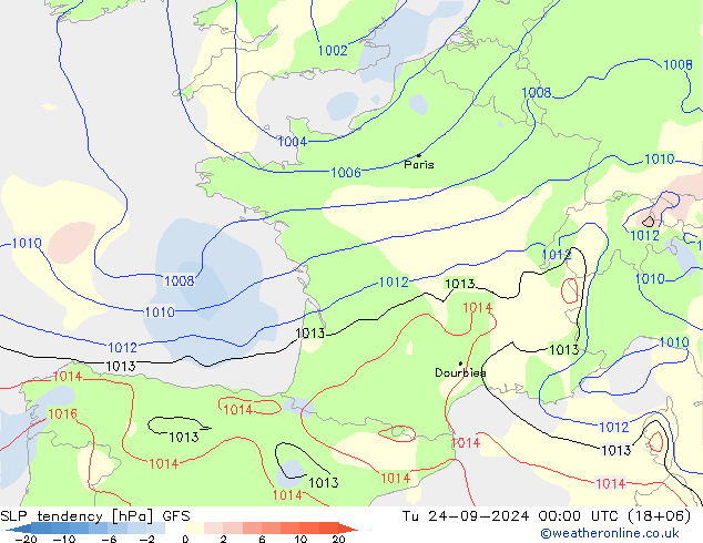 SLP tendency GFS Tu 24.09.2024 00 UTC